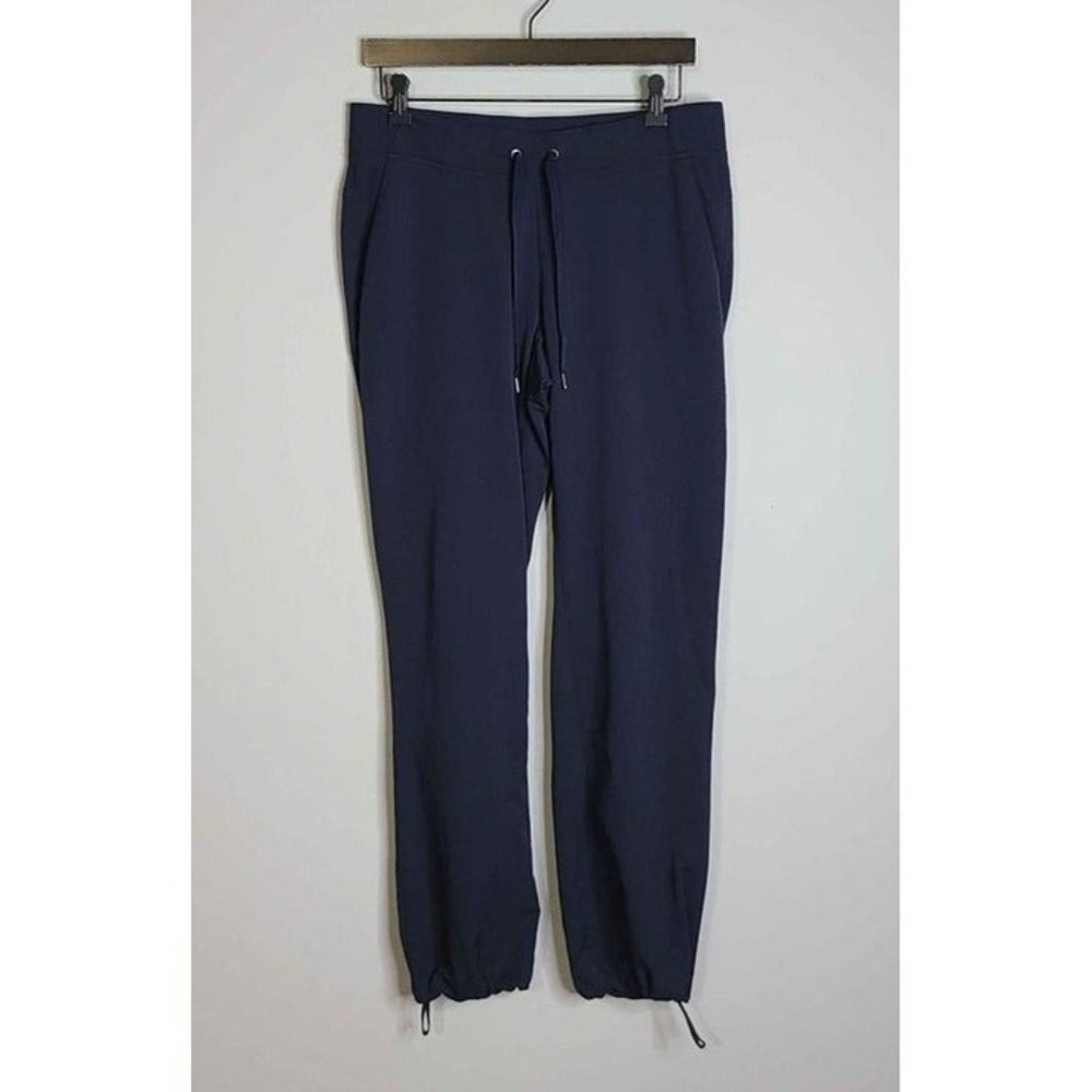 Athleta Midtown Trouser Drawstring Waist & Cinch Cuffs 4 Pockets Navy Blue Sz 10